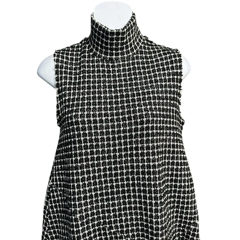 Zara Tweed Midi Dress Sizs Small Sleeveless Turtleneck Raw Hem Classic Old Money - Picture 4 of 11